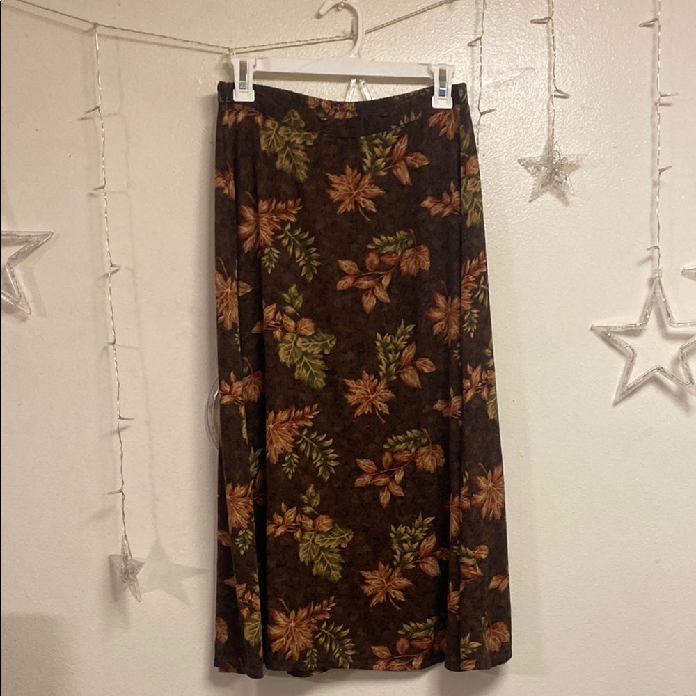 Autumn Leaf Pattern Brown Fall Maxi Skirt